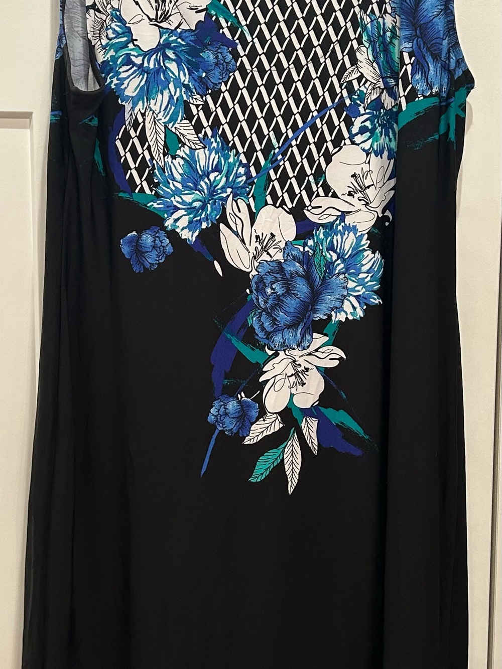 JM Collection Black Midi Dress with Blue, White & Teal Floral Print - Picture 6 of 8